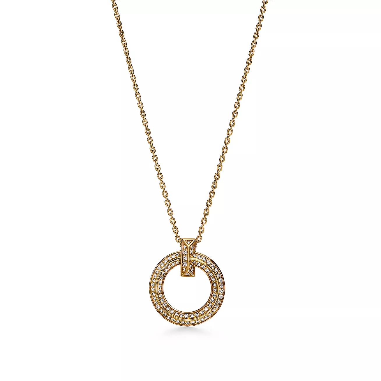 Tiffany T T1 Narrow Circle Pendant in Yellow Gold with Pavé Diamonds (1:1 replica)
