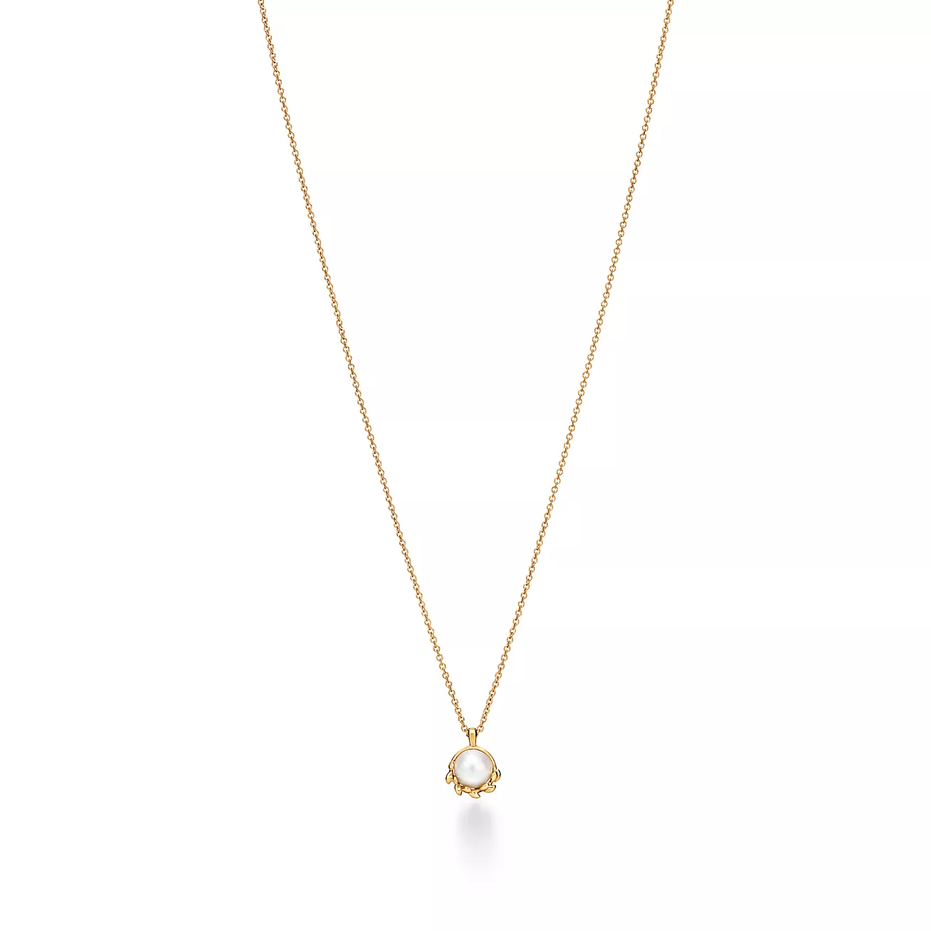 Tiffany Olive Leaf Pendant in Yellow Gold with Pearls (1:1 replica)