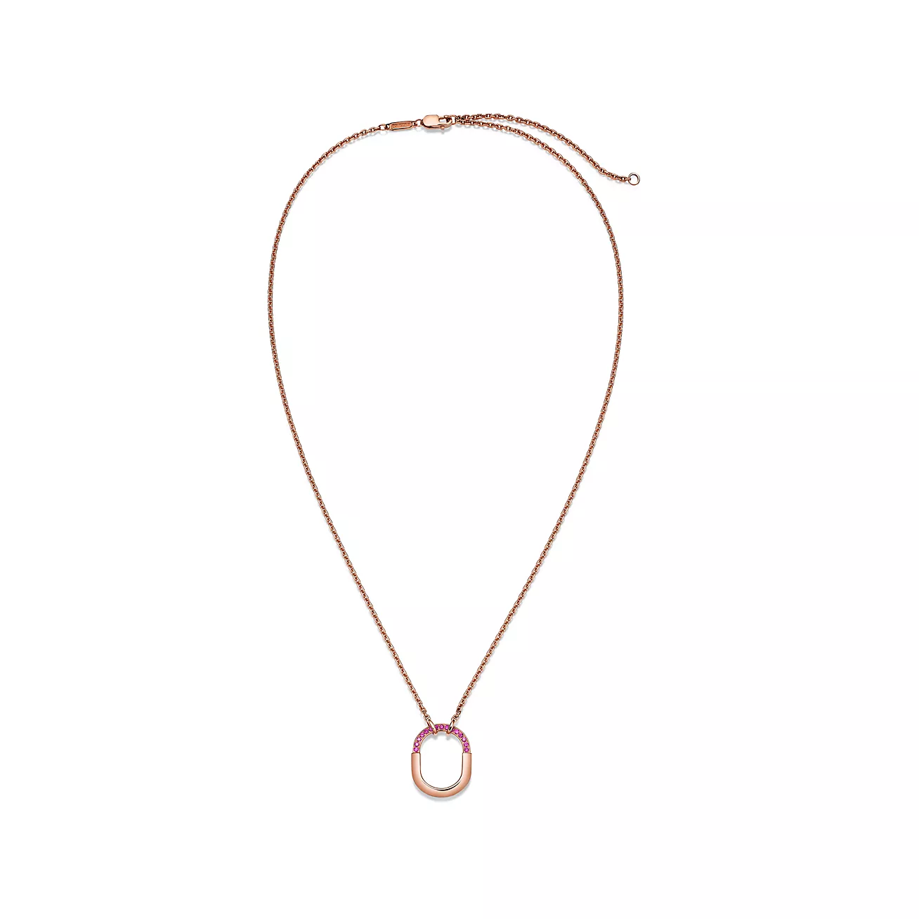 Tiffany Lock Small Pendant in Rose Gold with Pink Sapphires (1:1 replica)