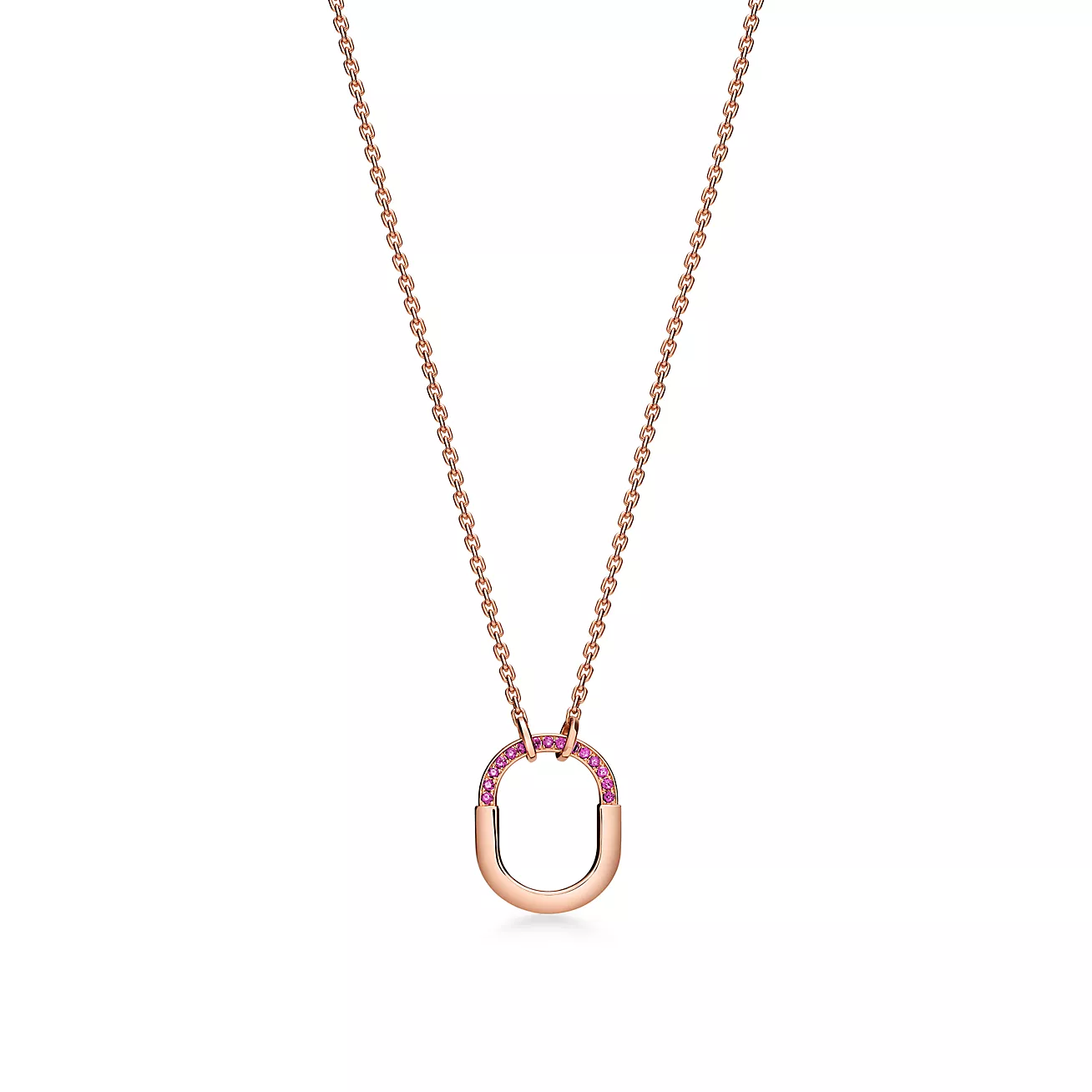 Tiffany Lock Small Pendant in Rose Gold with Pink Sapphires (1:1 replica)