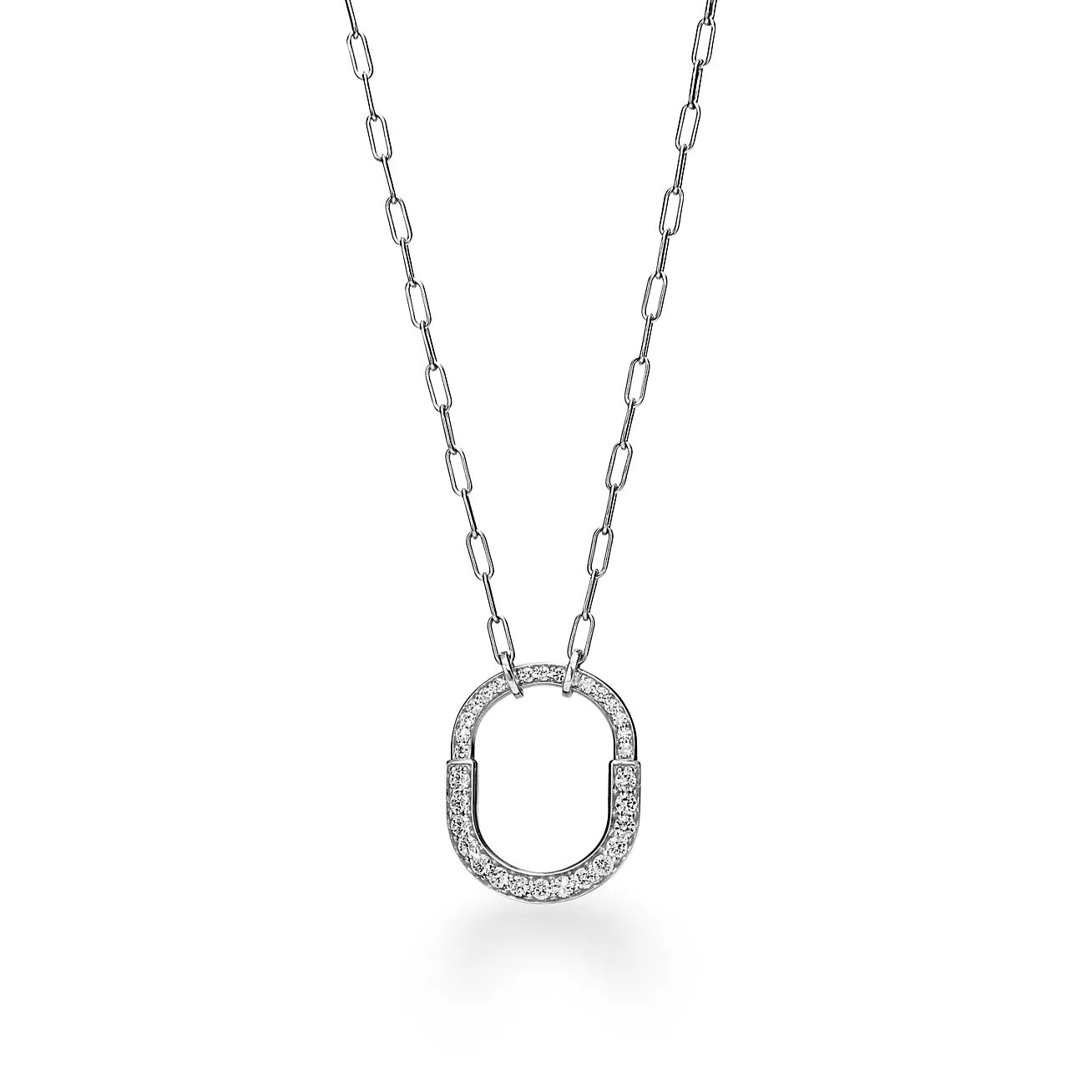 Tiffany Lock Pendant in White Gold with Pavé Diamonds, Medium (1:1 replica)