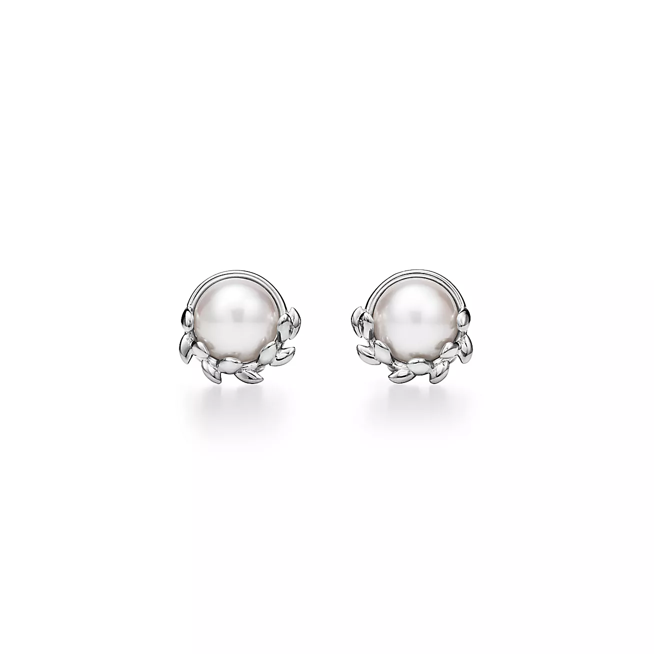Tiffany Paloma Picasso® Olive Leaf Stud Earrings in Sterling Silver with Pearls (1:1 replica)