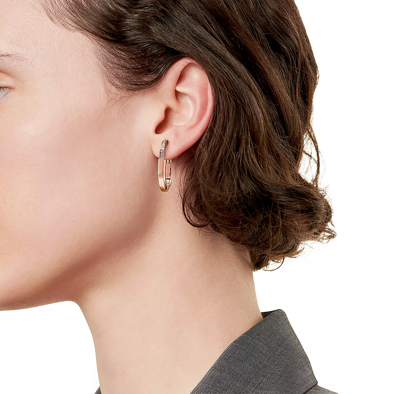 Tiffany Lock Earrings in Rose Gold with Diamonds, Medium (1:1 replica)