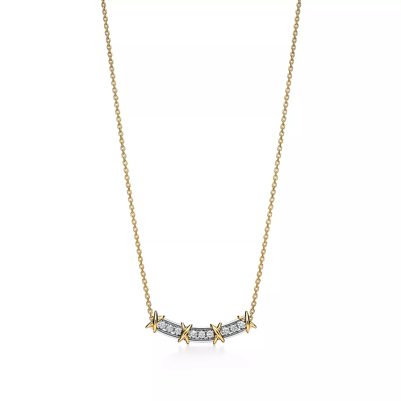 Sixteen Stone by Tiffany Narrow Pendant in Yellow Gold & Platinum with Diamonds (1:1 replica)