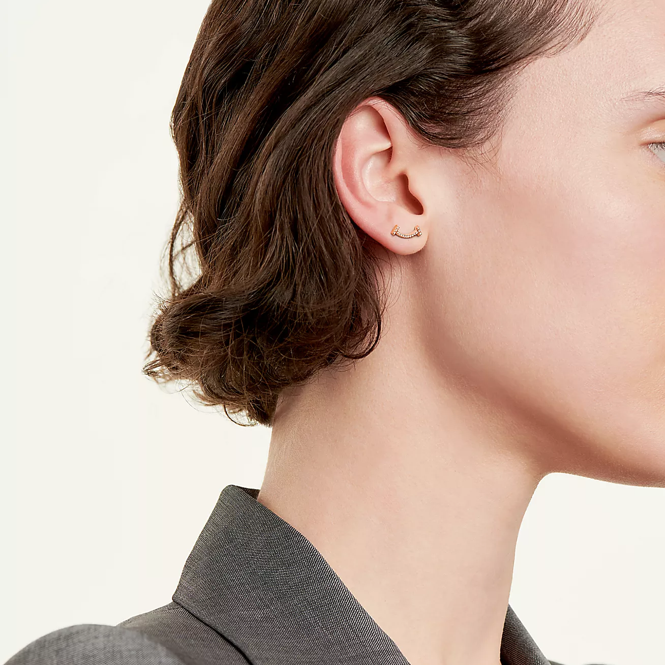 Tiffany T Smile Earrings in Rose Gold with Diamonds (1:1 replica)