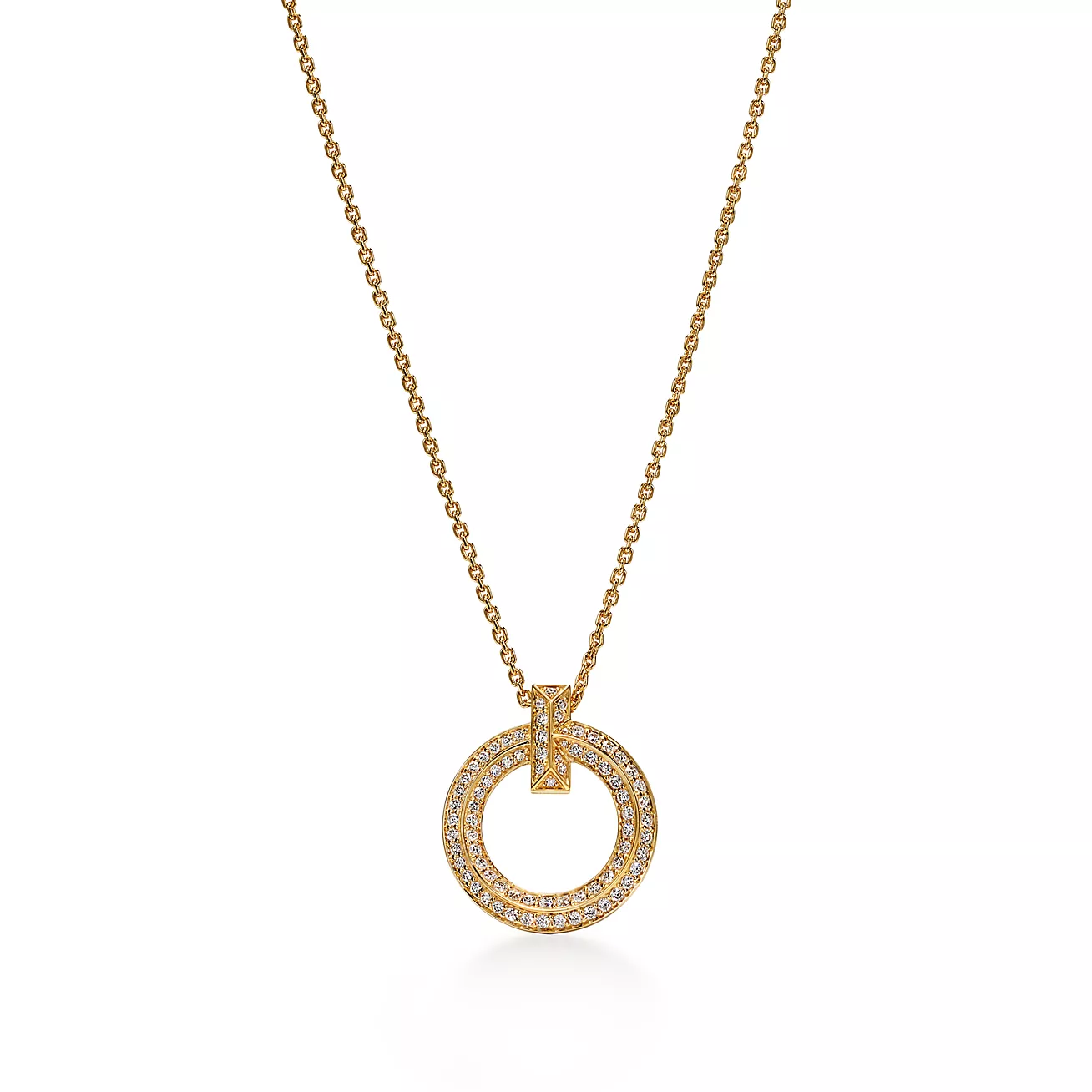 Tiffany T T1 Circle Pendant in Yellow Gold with Pavé Diamonds (1:1 replica)