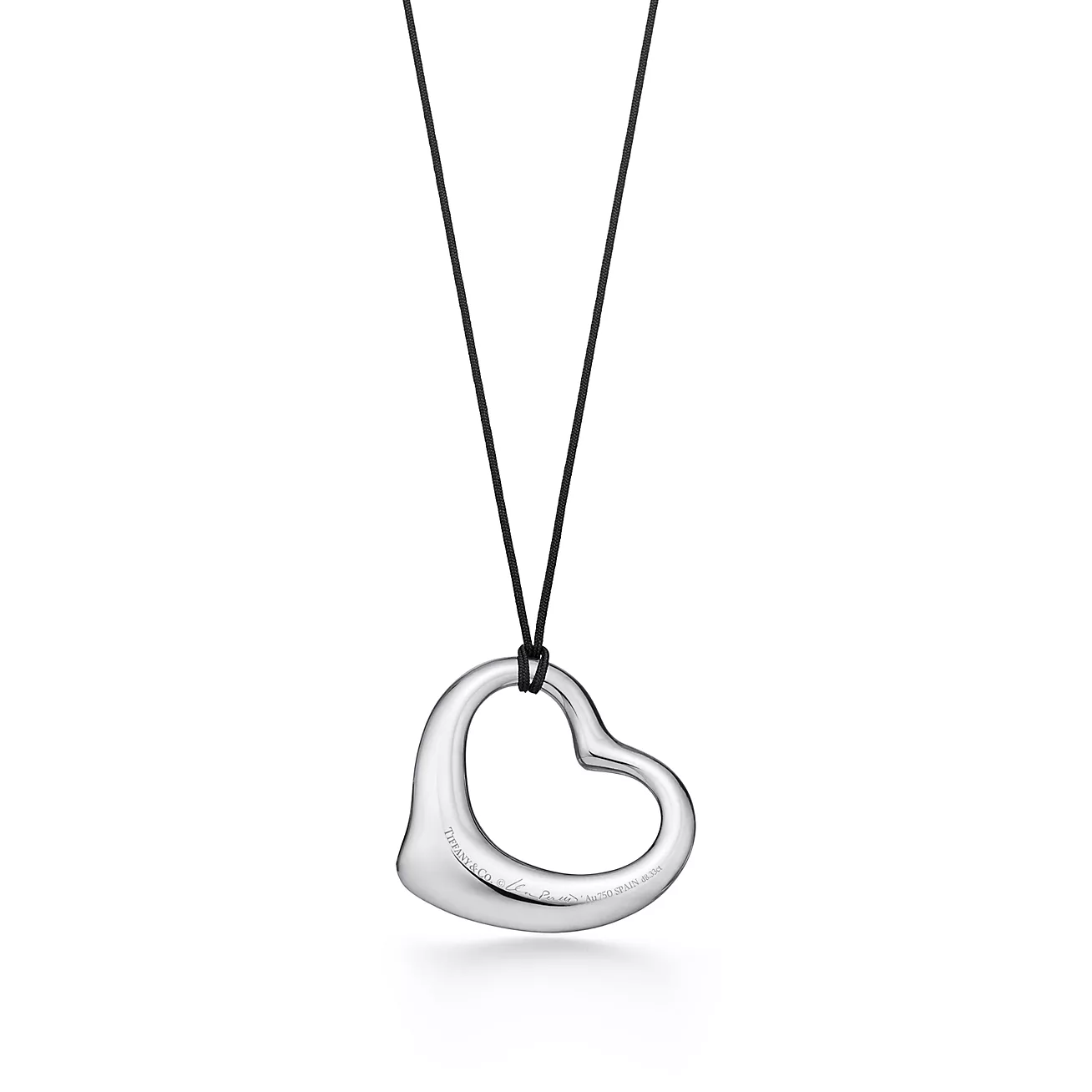 Tiffany Open Heart Pendant in Platinum with Pavé Diamonds and Black Silk (1:1 replica)