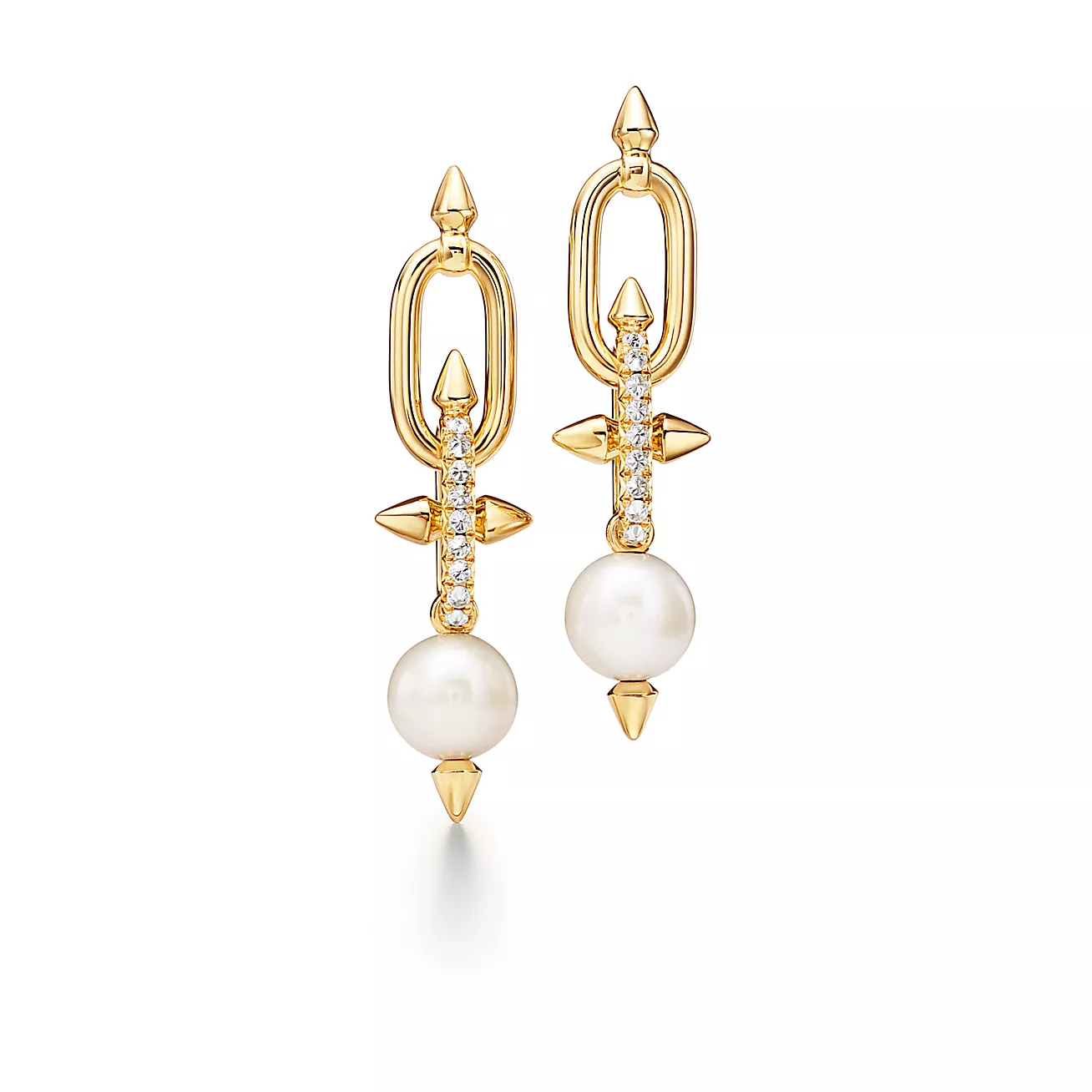 Tiffany Titan by Pharrell Williams Pearl Earrings in Yellow Gold with Diamonds (1:1 replica)