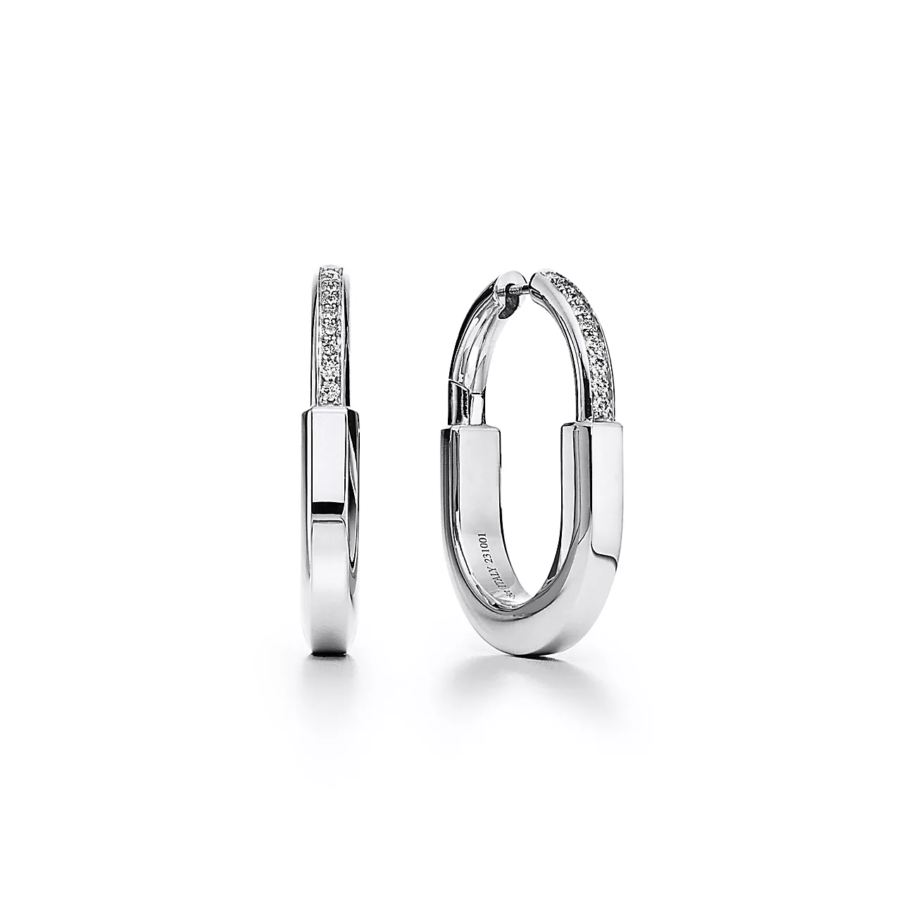 Tiffany Lock Earrings in White Gold with Diamonds, Medium (1:1 replica)