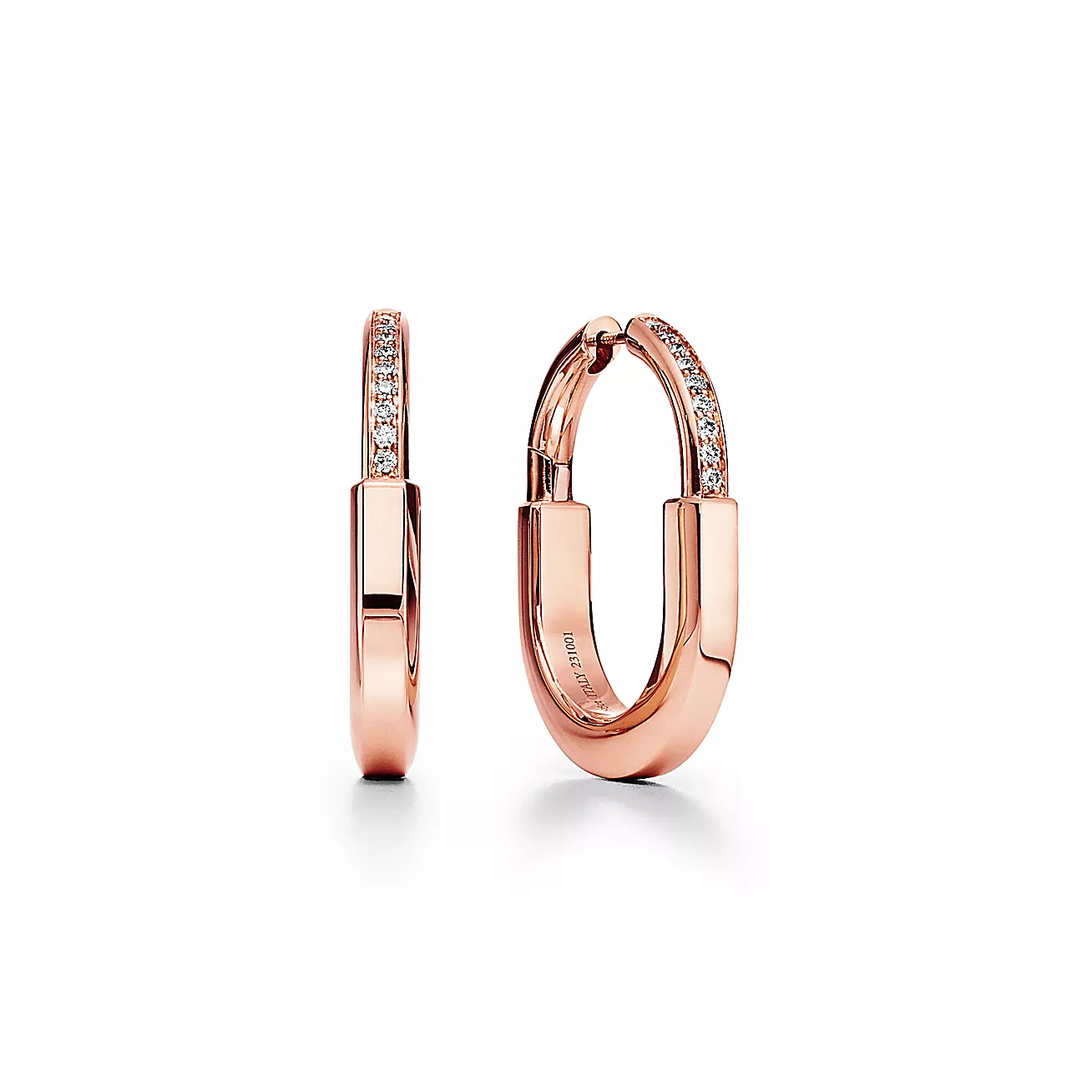 Tiffany Lock Earrings in Rose Gold with Diamonds, Medium (1:1 replica)