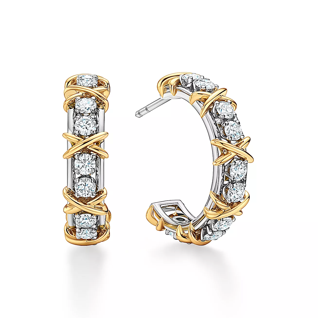 Tiffany Sixteen Stone by Tiffany Hoop Earrings in Platinum and Yellow Gold with Diamonds (1:1 replica)