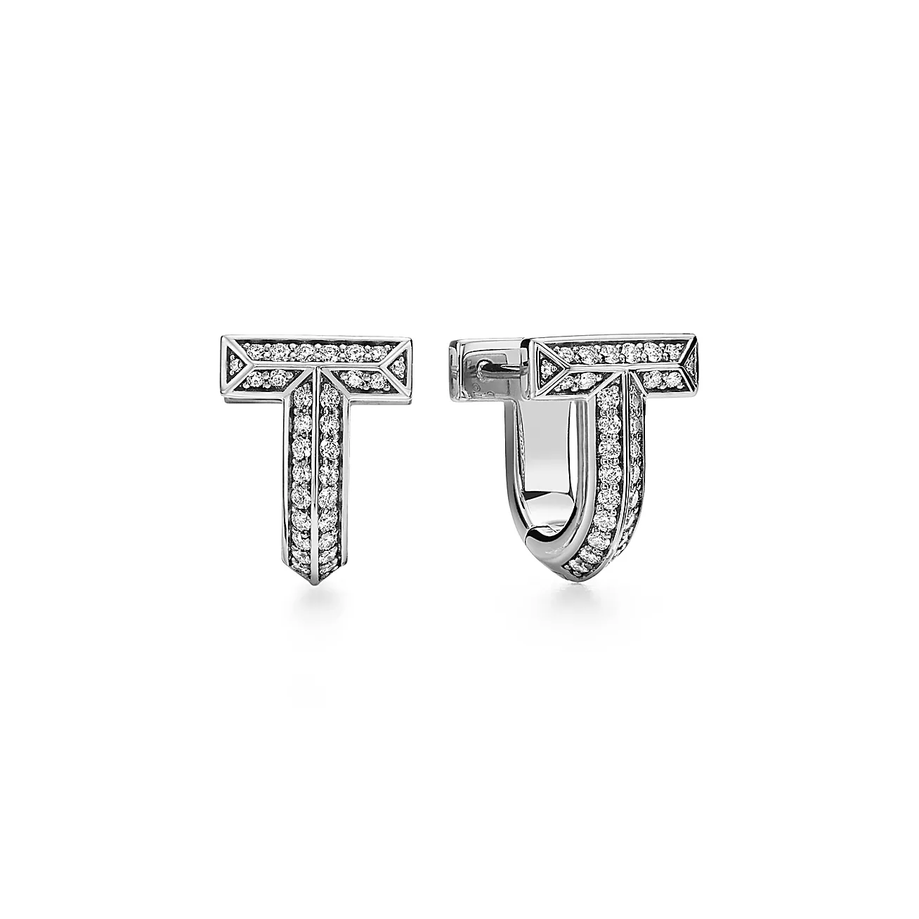 Tiffany T T1 Half Pavé Diamond Huggie Earrings in White Gold (1:1 replica)