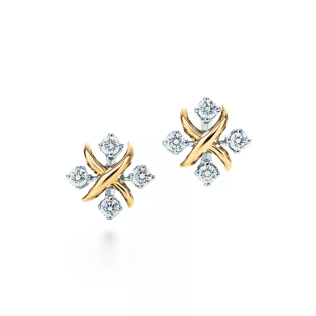 Sixteen Stone by Tiffany Earrings in Yellow Gold and Platinum with Diamonds (1:1 replica)