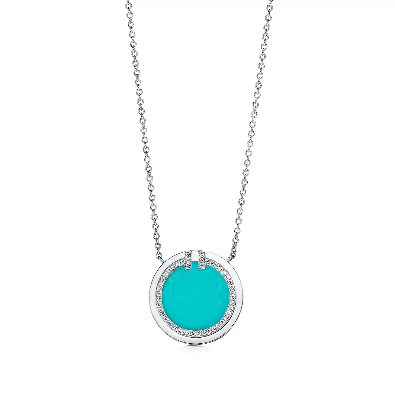 Tiffany T Diamond and Turquoise Circle Pendant (1:1 replica)