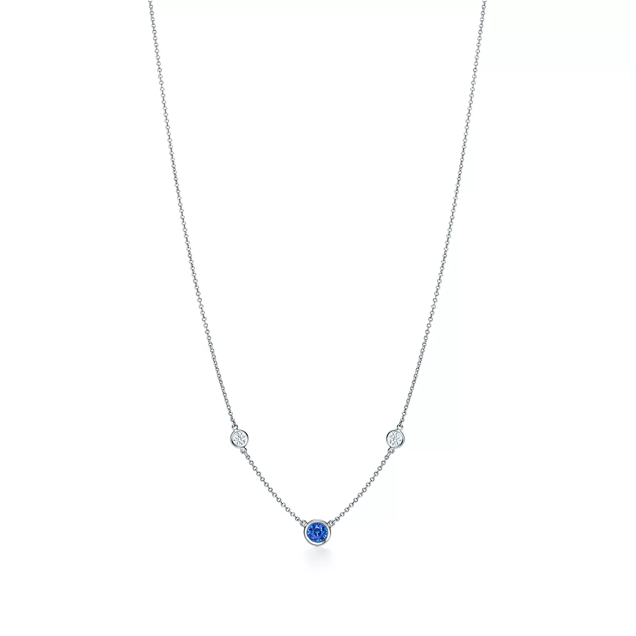 Tiffany Color by the Yard Necklace in Platinum with a Sapphire and Diamonds (1:1 replica)
