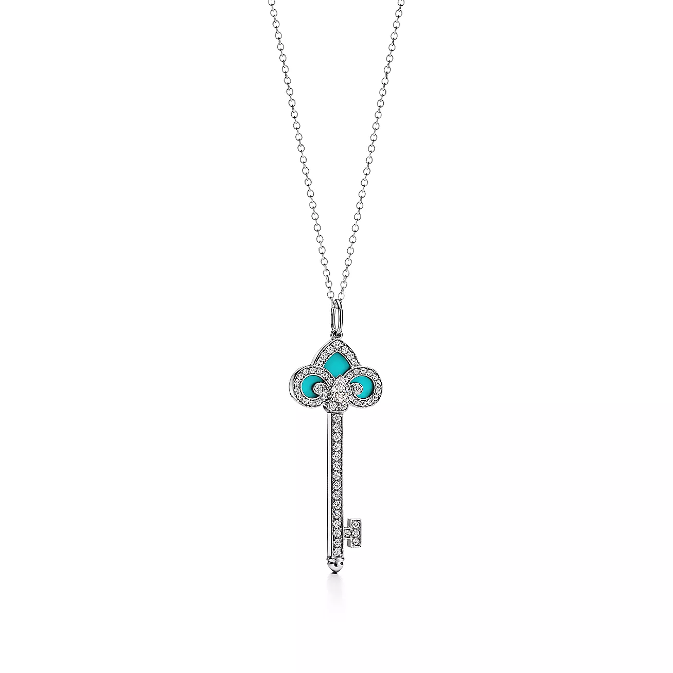 Tiffany Keys Fleur de Lis Key in Platinum with Diamonds and Turquoise (1:1 replica)