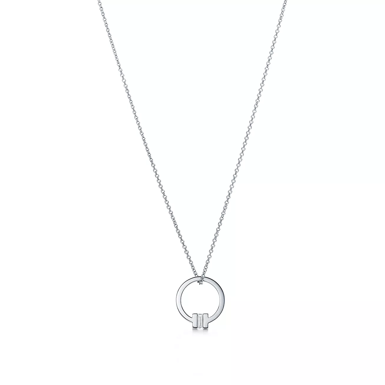 Tiffany T Pendant in 18k White Gold with a Baguette Diamond (1:1 replica)