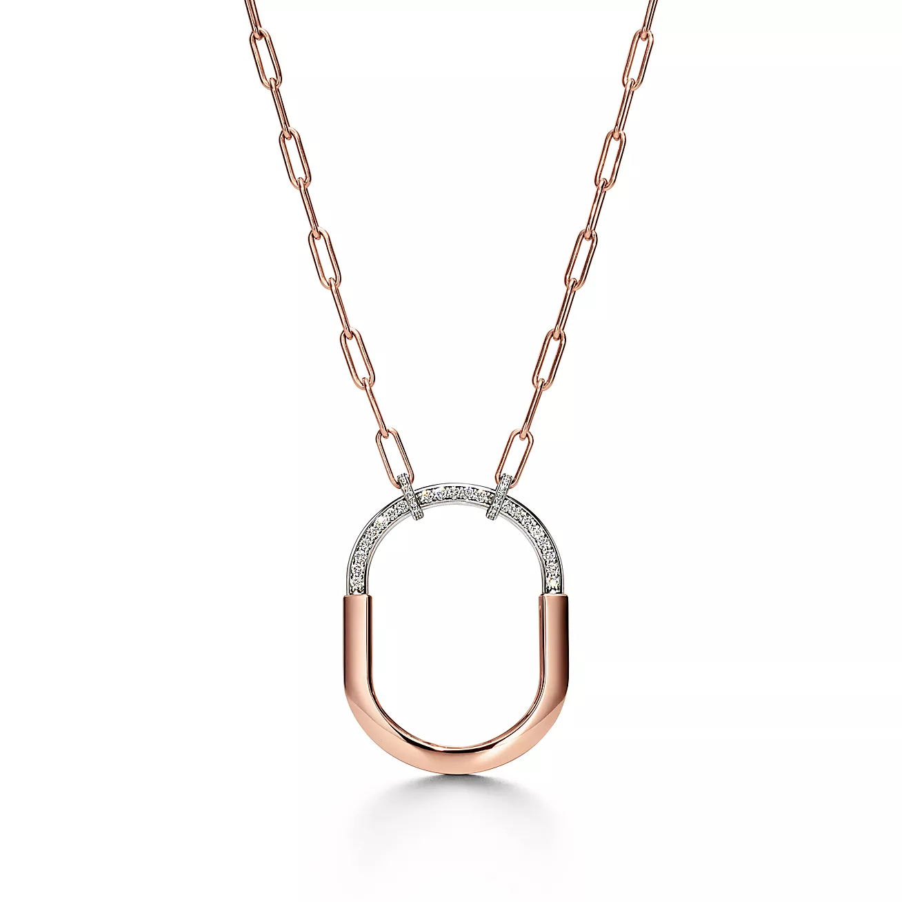 Tiffany Lock Pendant in Rose and White Gold with Diamonds, Extra Large (1:1 replica)