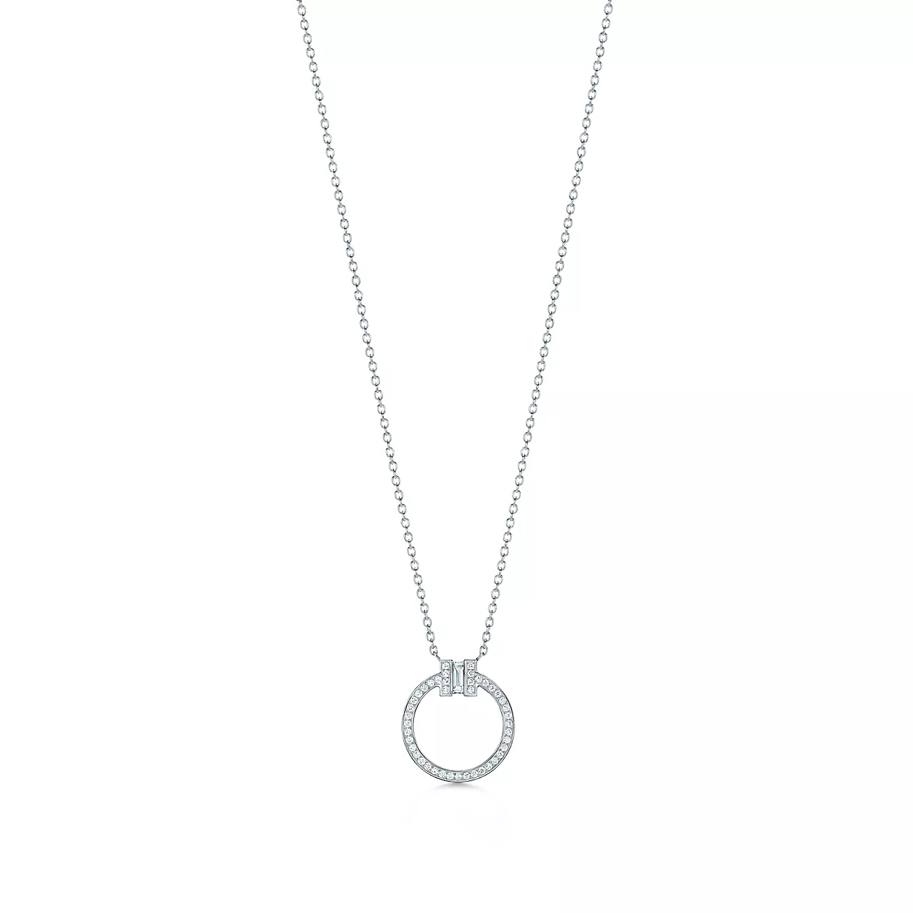 Tiffany T Diamond Pendant in White Gold with a Baguette Diamond (1:1 replica)