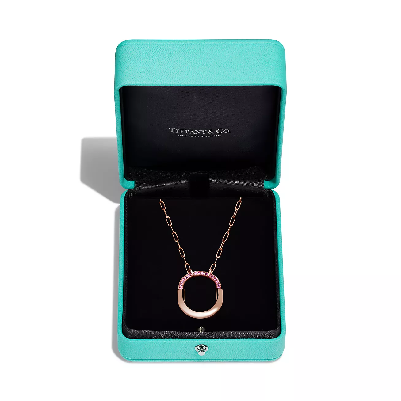 Tiffany Lock Medium Pendant in Rose Gold with Pink Sapphires (1:1 replica)