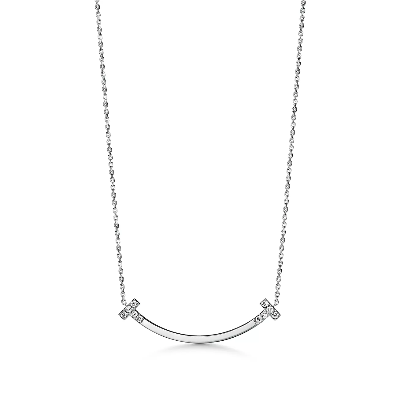 Tiffany T Smile Medium Pendant in White Gold with Diamonds (1:1 replica)