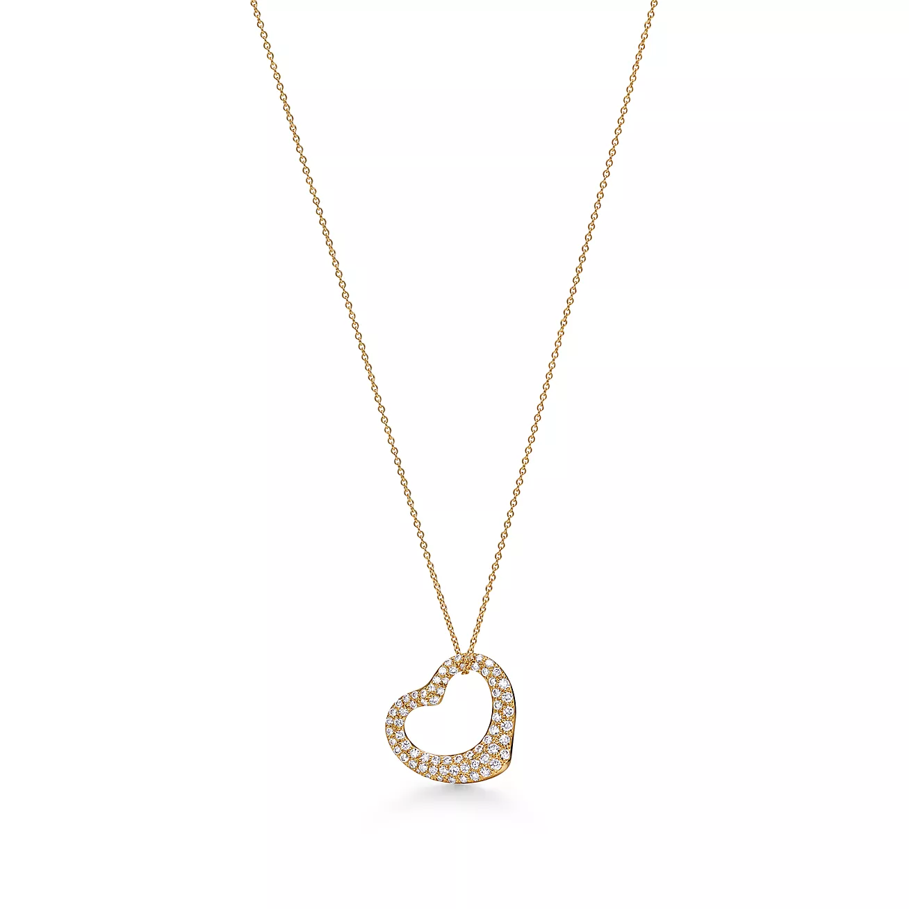Tiffany Open Heart Pendant in Yellow Gold with Pavé Diamonds (1:1 replica)