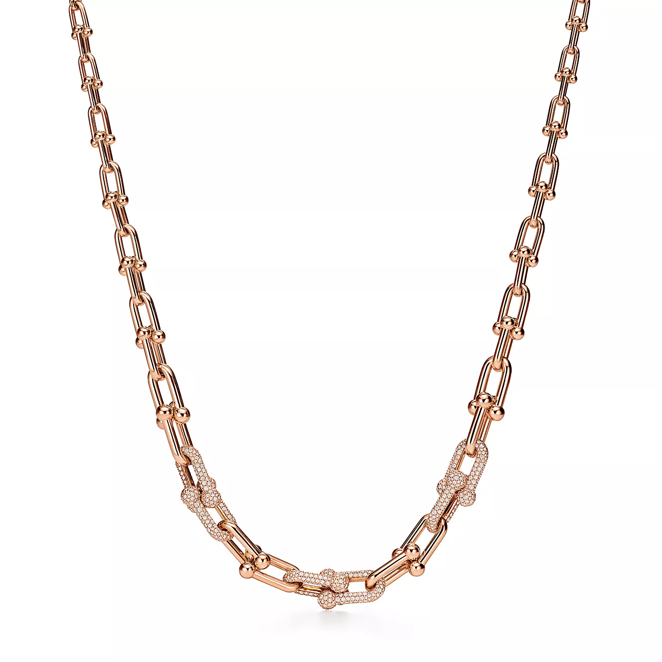 Tiffany HardWear Graduated Link Necklace in 18k Rose Gold with Pavé Diamonds (1:1 replica)