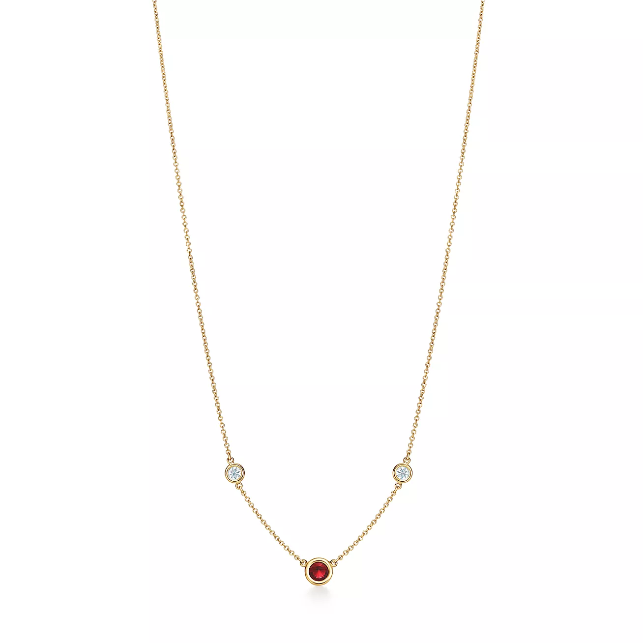 Tiffany Color by the Yard Necklace in Gold with a Ruby and Diamonds (1:1 replica)