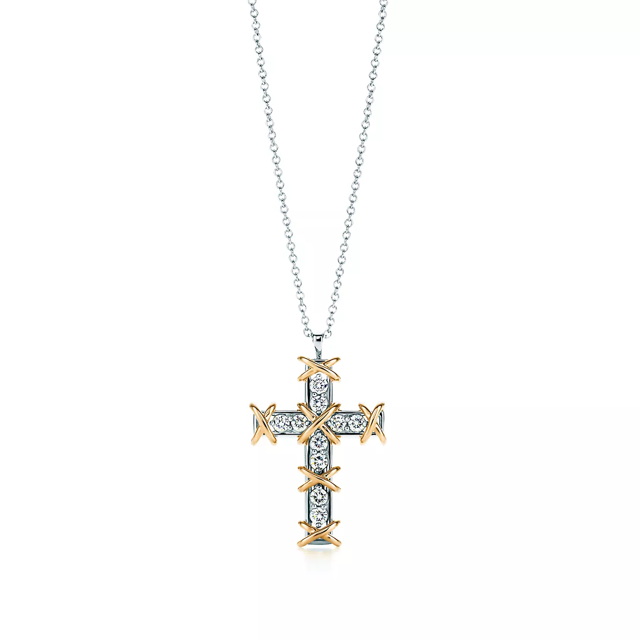 Sixteen Stone by Tiffany Cross Pendant in Platinum and Yellow Gold with Diamonds (1:1 replica)