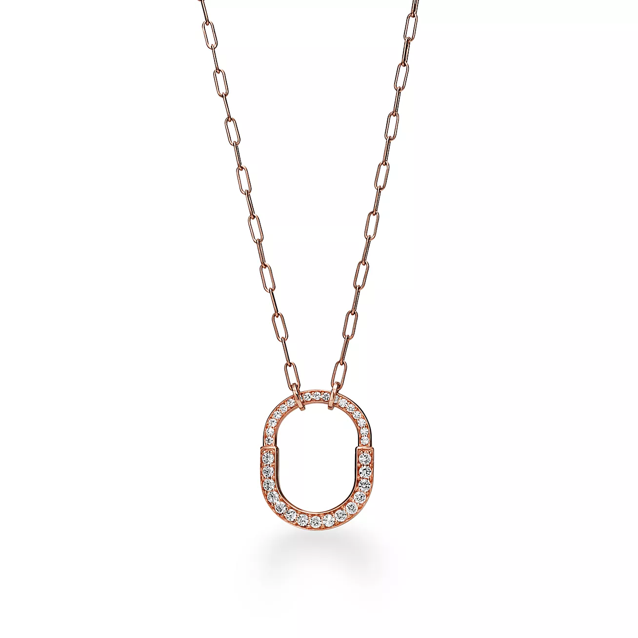 Tiffany Lock Pendant in Rose Gold with Pavé Diamonds, Medium (1:1 replica)