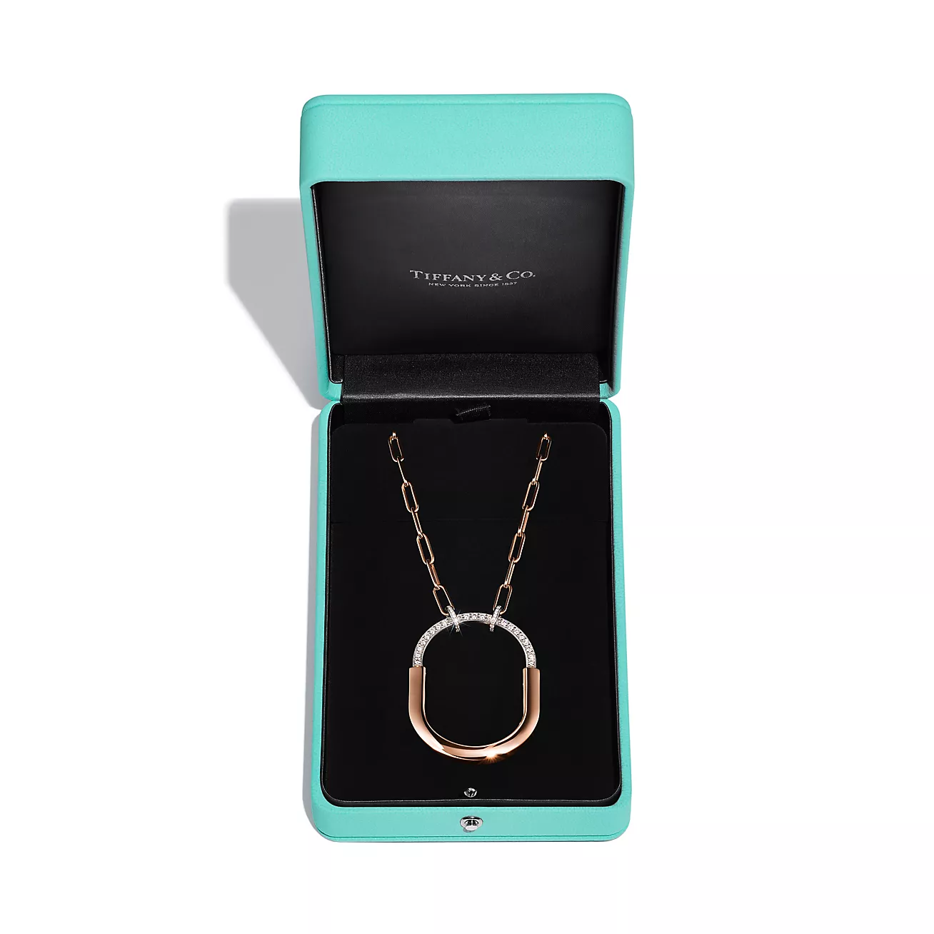 Tiffany Lock Pendant in Rose and White Gold with Diamonds, Extra Large (1:1 replica)