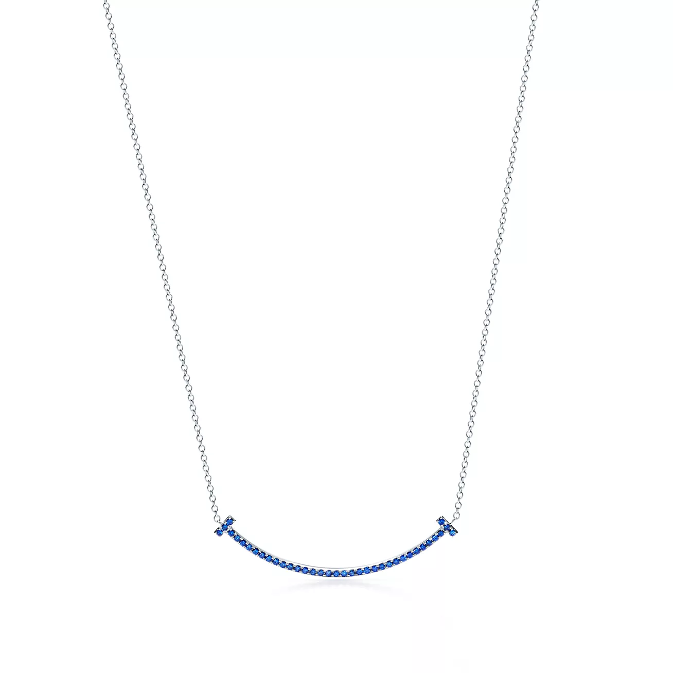 Tiffany T Smile Pendant in White Gold with Sapphires, Small (1:1 replica)