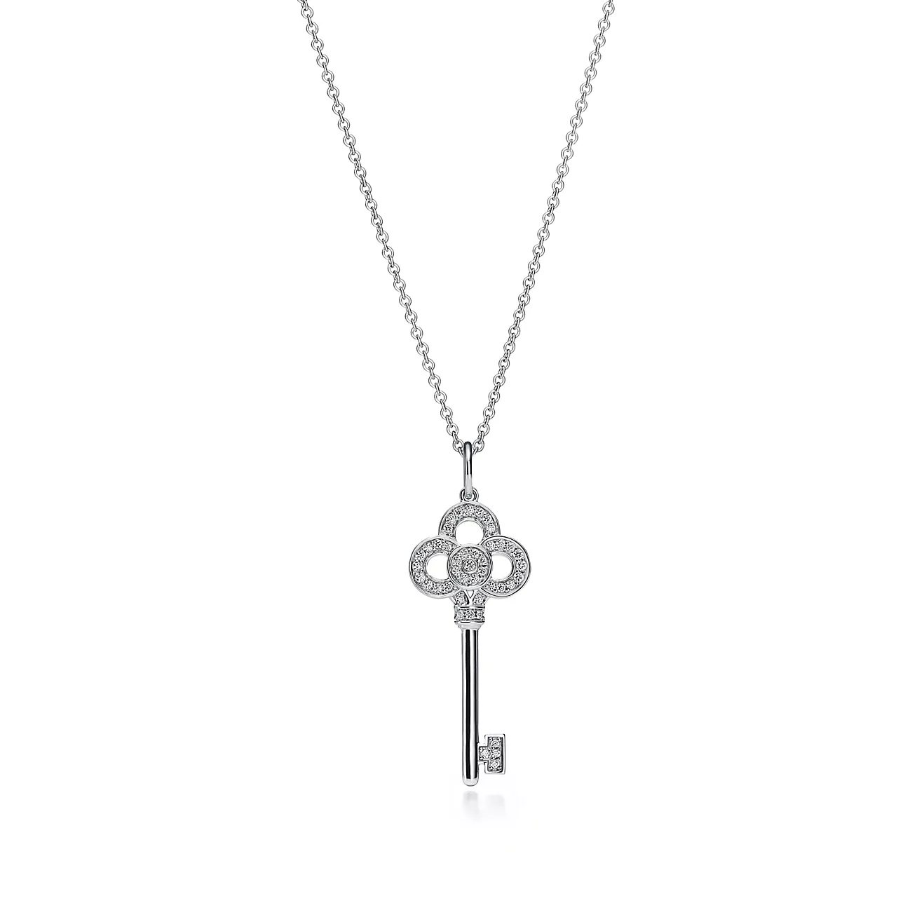 Tiffany Keys Mini Crown Key Pendant in 18k White Gold with Diamonds (1:1 replica)