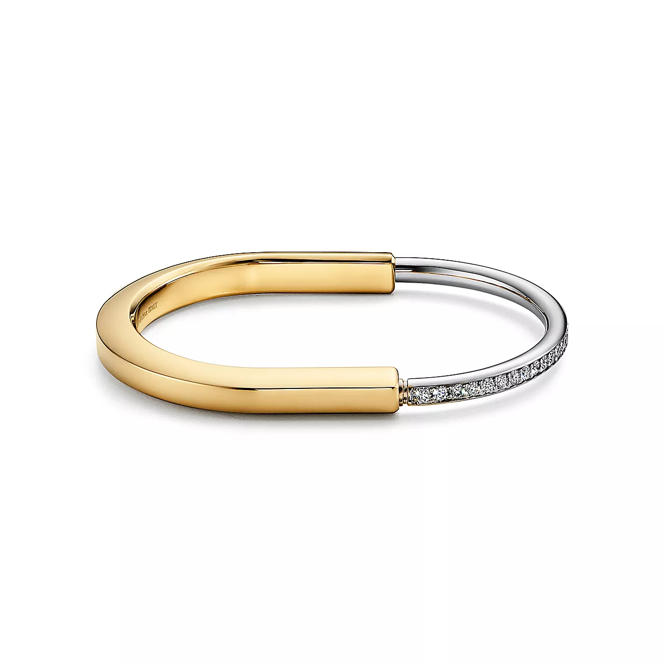 Tiffany Lock Bangle in Yellow and White Gold with Half Pavé Diamonds (1:1 replica)