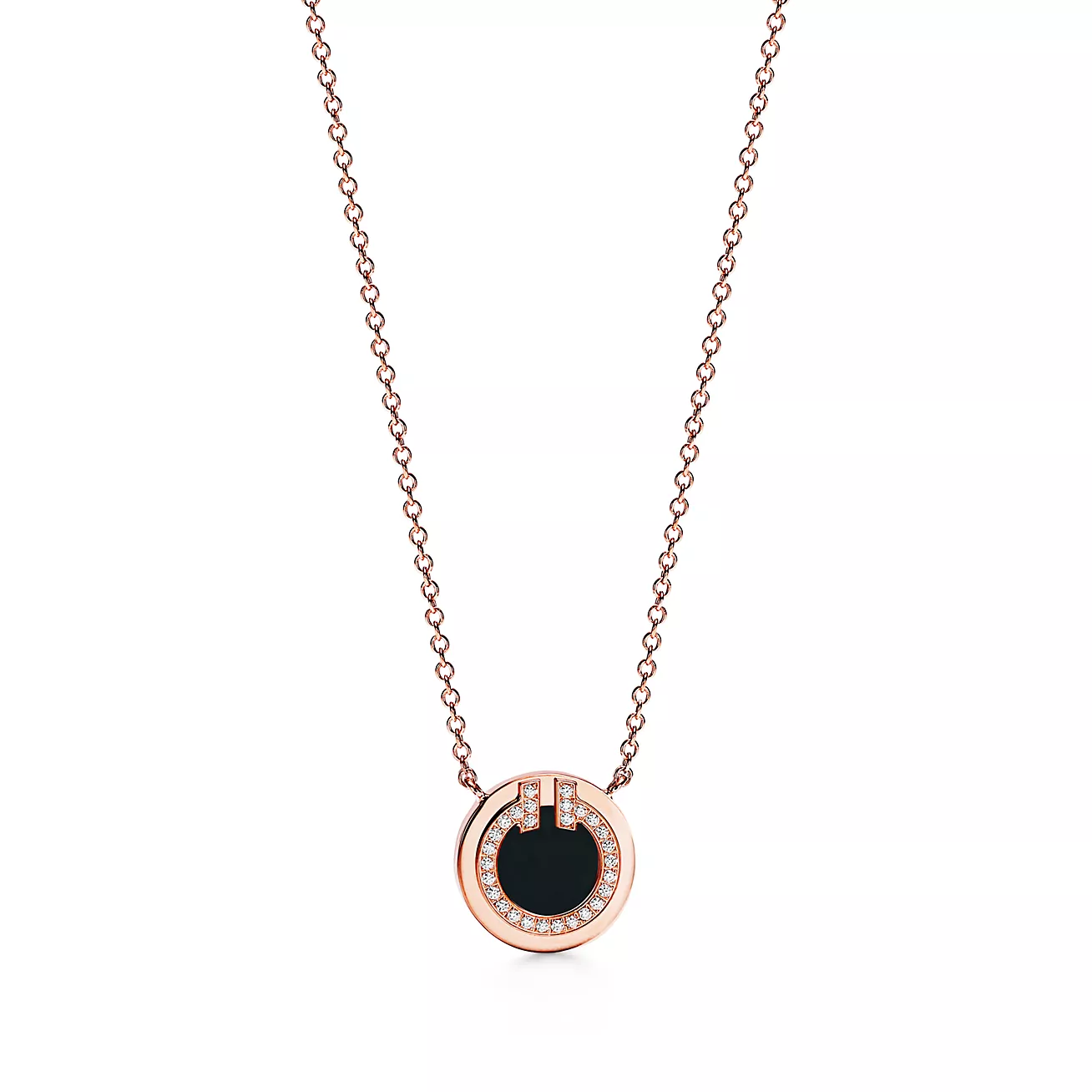 Tiffany T Diamond and Black Onyx Circle Pendant (1:1 replica)