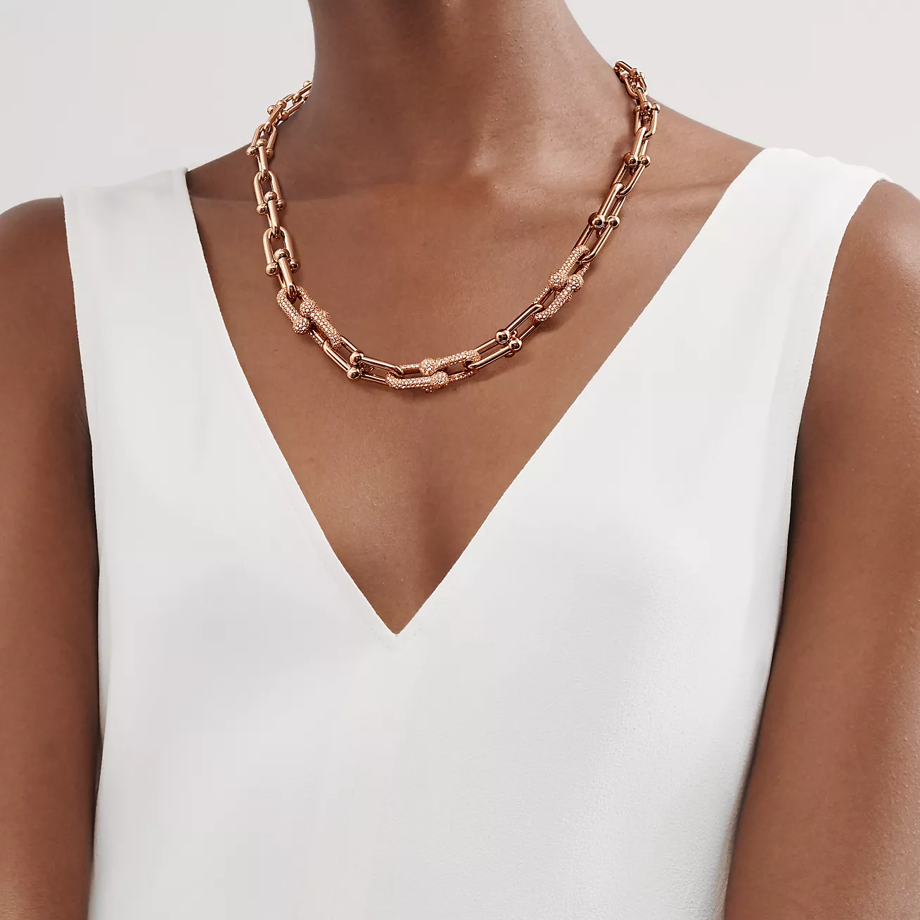 Tiffany HardWear Graduated Link Necklace in 18k Rose Gold with Pavé Diamonds (1:1 replica)