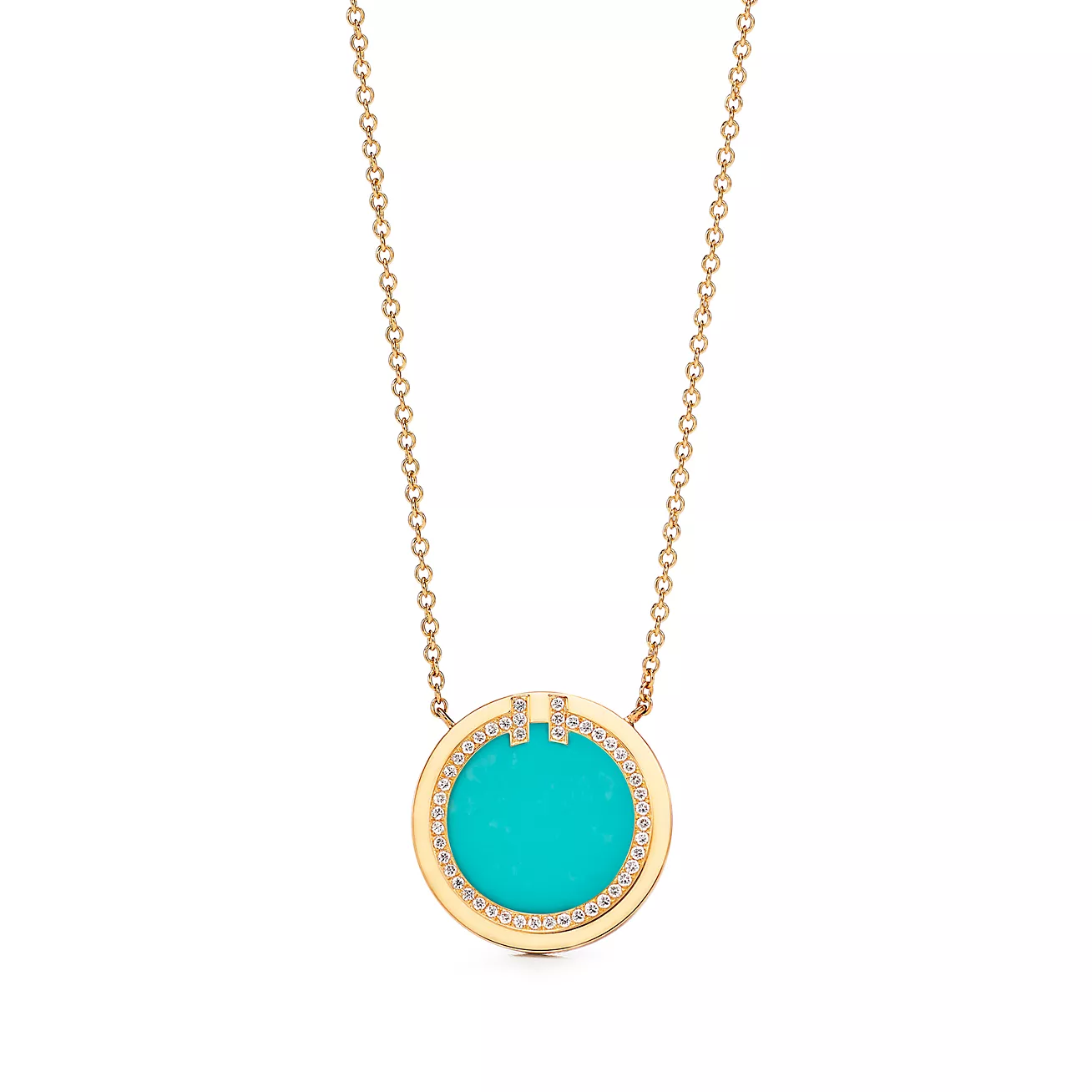 Tiffany T Diamond and Turquoise Circle Pendant (1:1 replica)