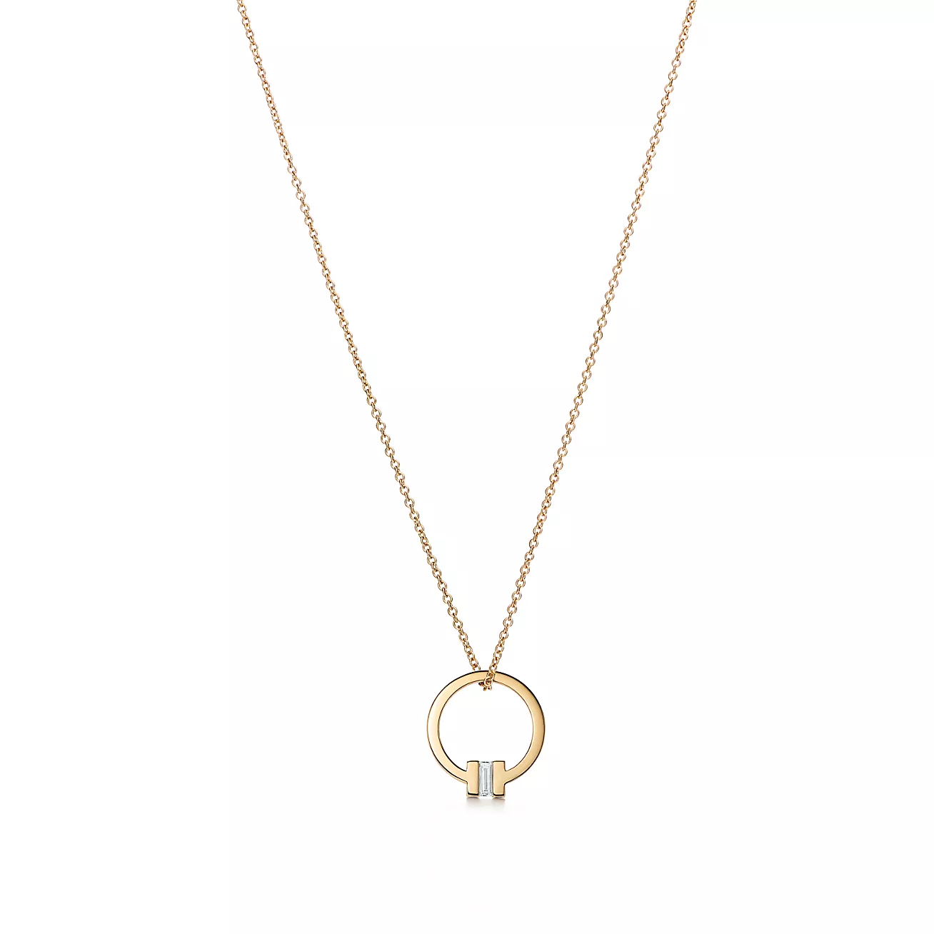 Tiffany T Pendant in 18k Gold with a Baguette Diamond (1:1 replica)