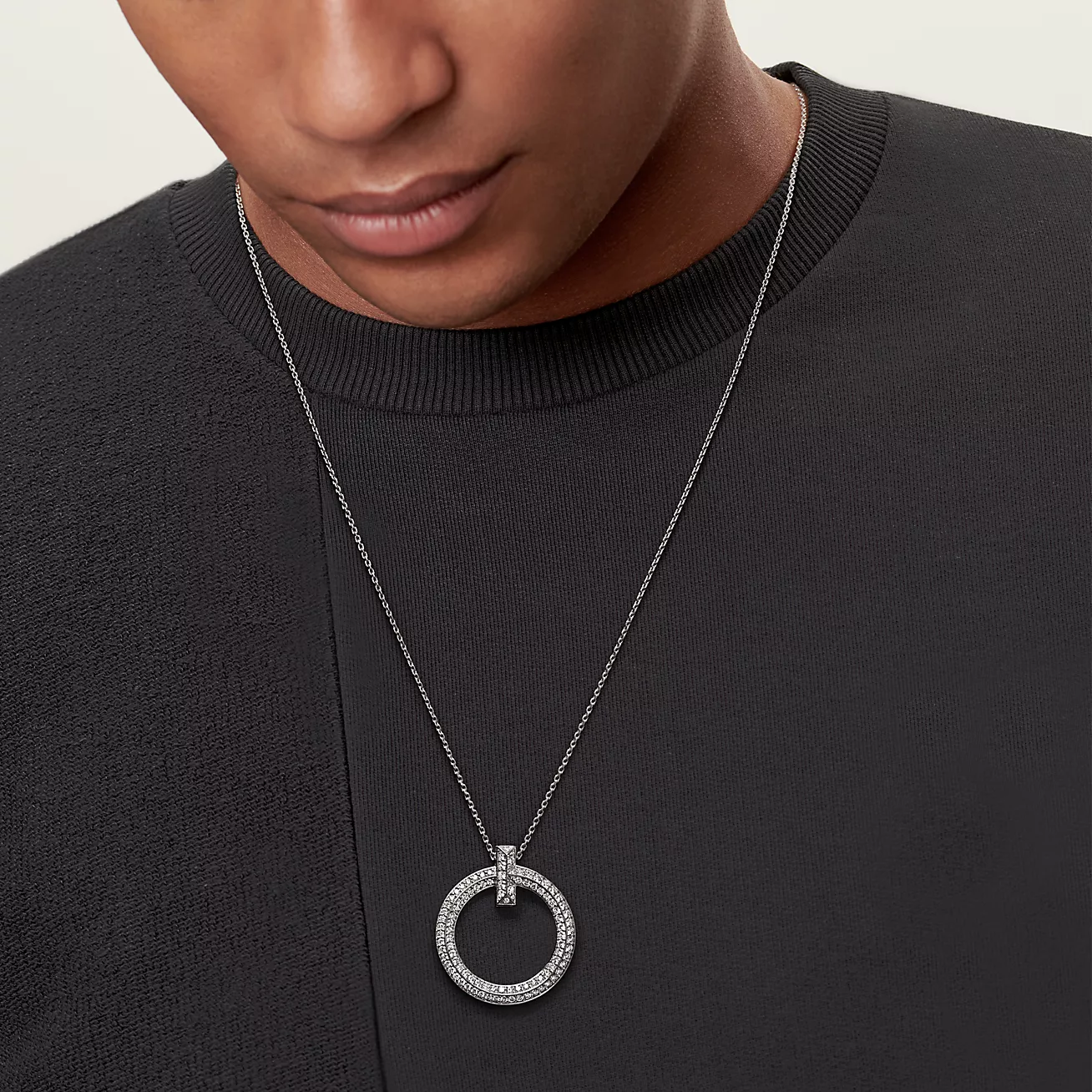 Tiffany T T1 Circle Pendant in 18k White Gold with Diamonds, Large (1:1 replica)