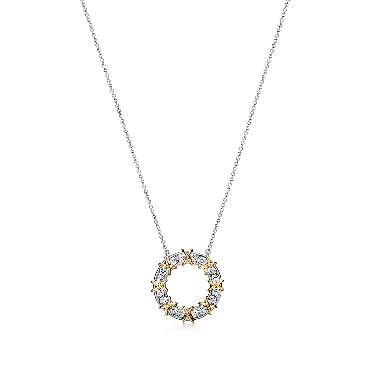 Sixteen Stone by Tiffany Circle Pendant in Platinum & Yellow Gold with Diamonds (1:1 replica)