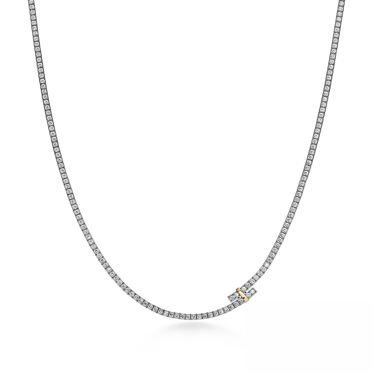 Tiffany Edge Bypass Necklace in Platinum and Yellow Gold with Diamonds (1:1 replica)