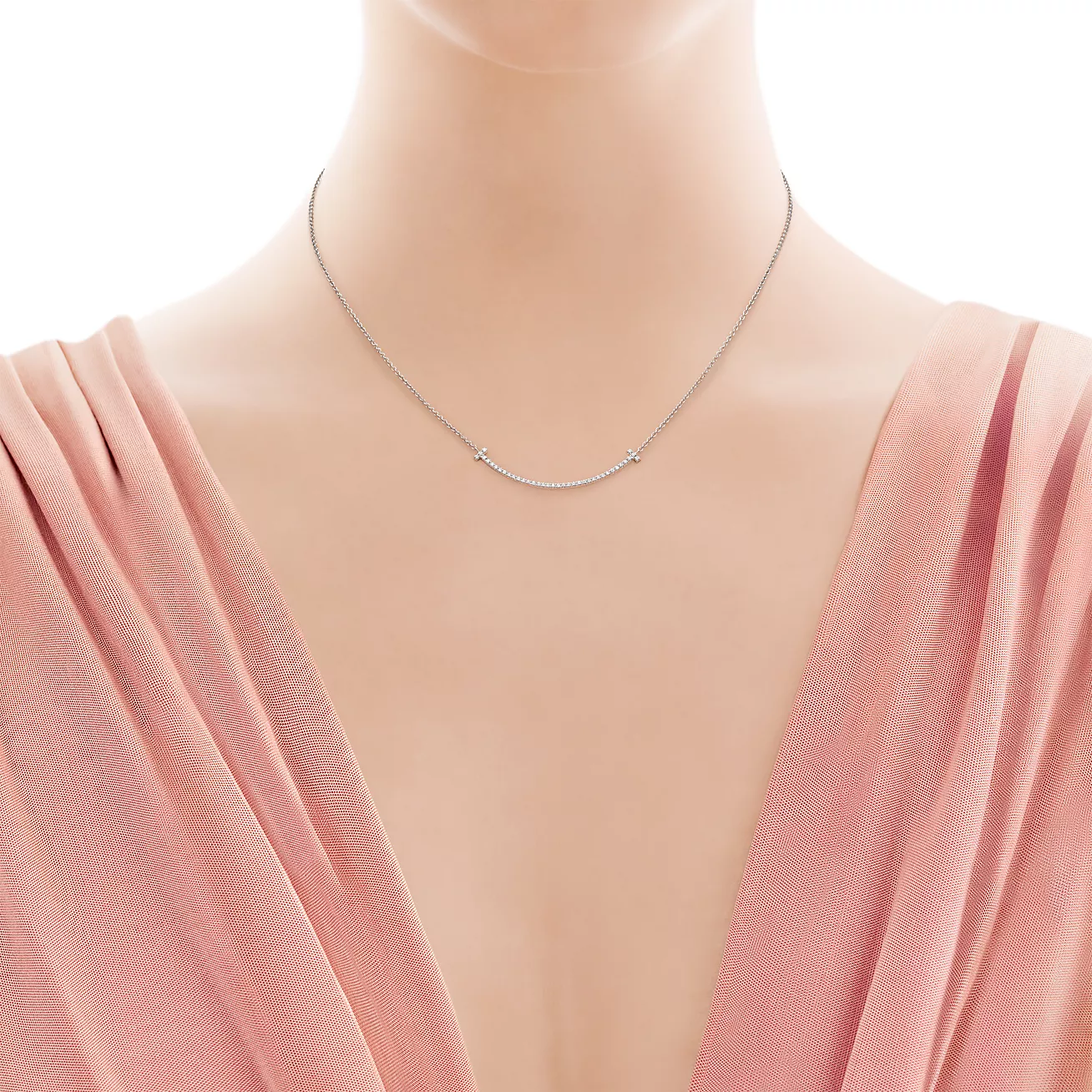 Tiffany T Smile Pendant in White Gold with Diamonds, Small (1:1 replica)