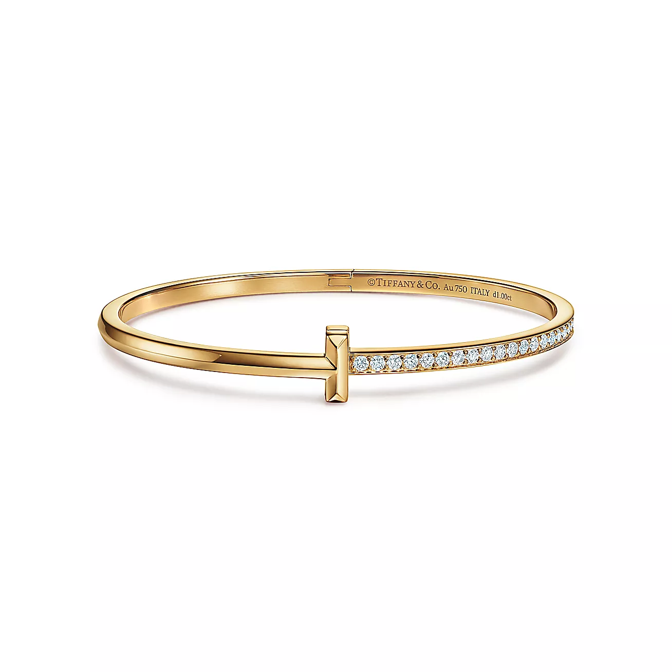 Tiffany T T1 Narrow Diamond Hinged Bangle in Yellow Gold (1:1 replica)