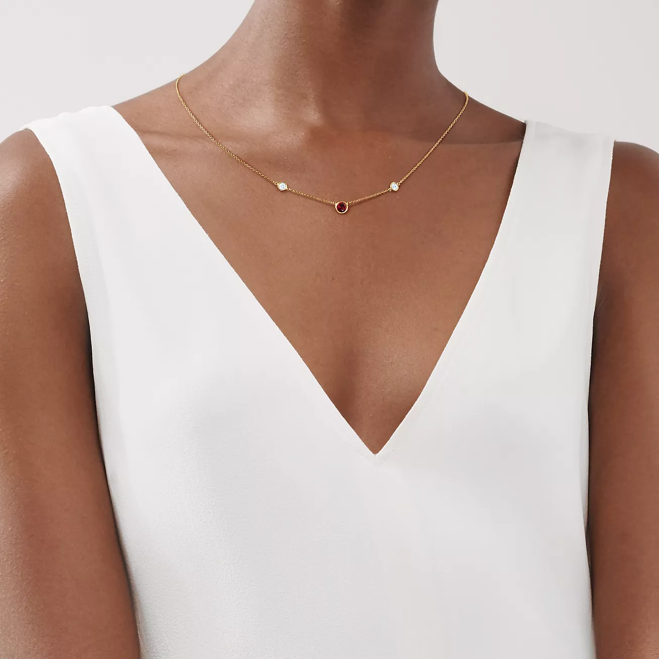 Tiffany Color by the Yard Necklace in Gold with a Ruby and Diamonds (1:1 replica)