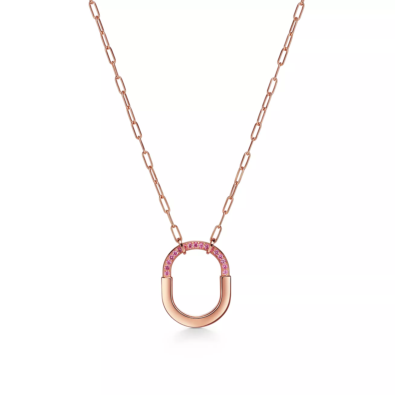 Tiffany Lock Medium Pendant in Rose Gold with Pink Sapphires (1:1 replica)