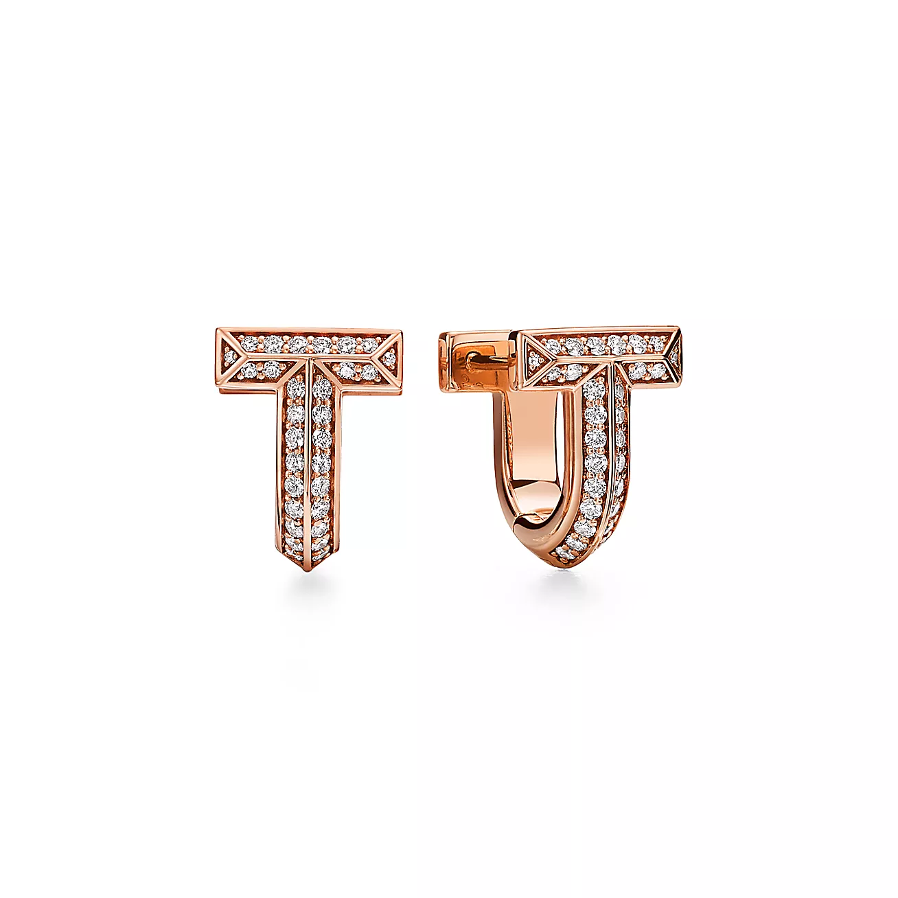 Tiffany T T1 Half Pavé Diamond Huggie Earrings in Rose Gold (1:1 replica)
