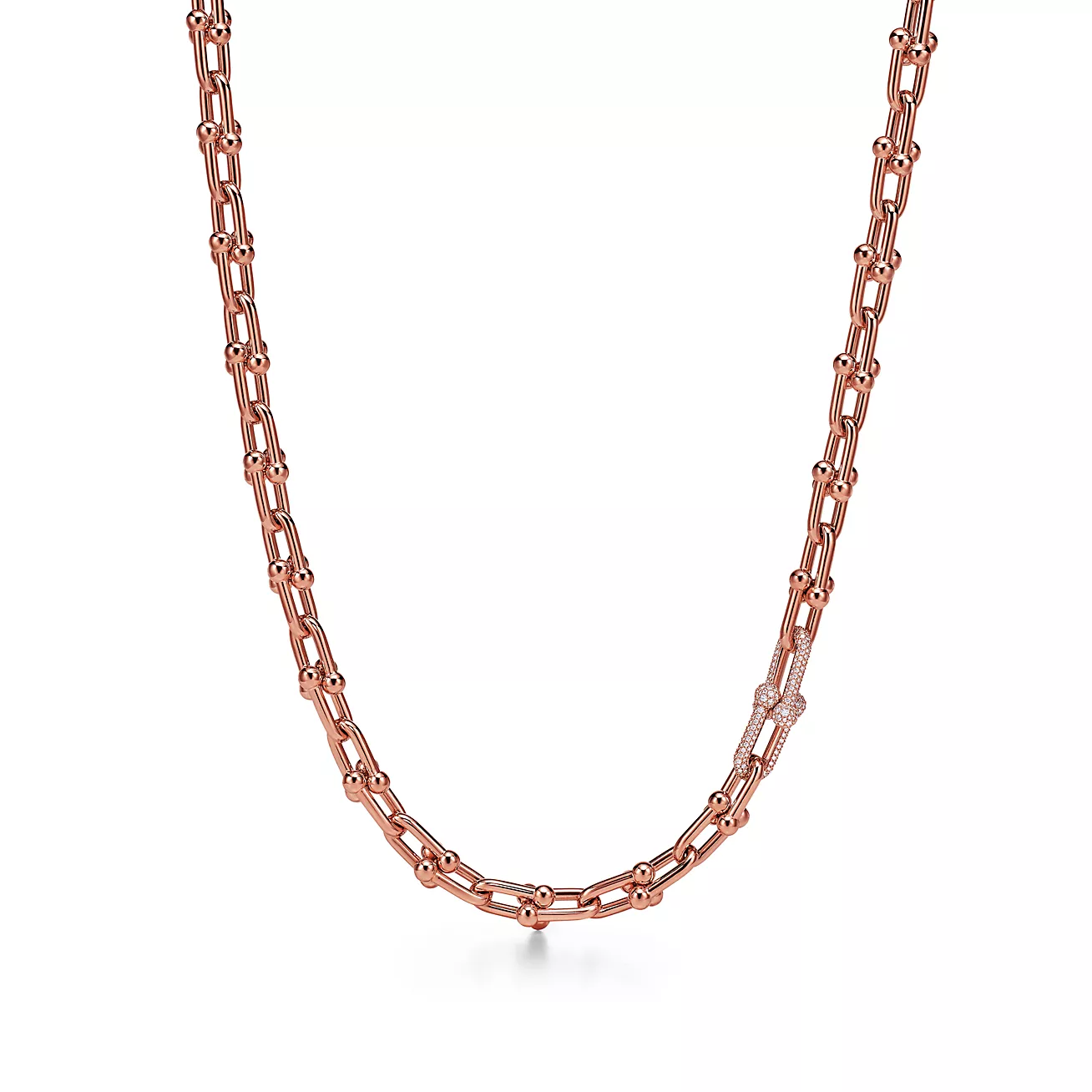 Tiffany HardWear Medium Link Necklace in Rose Gold with Diamonds (1:1 replica)
