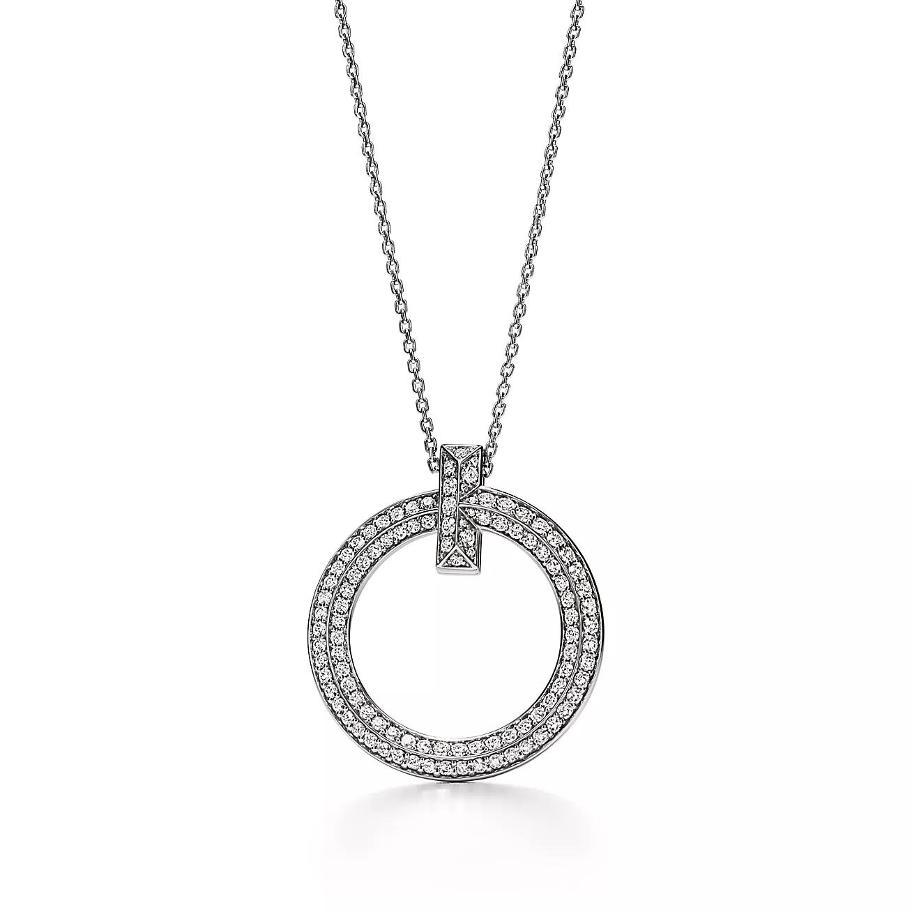 Tiffany T T1 Circle Pendant in 18k White Gold with Diamonds, Large (1:1 replica)