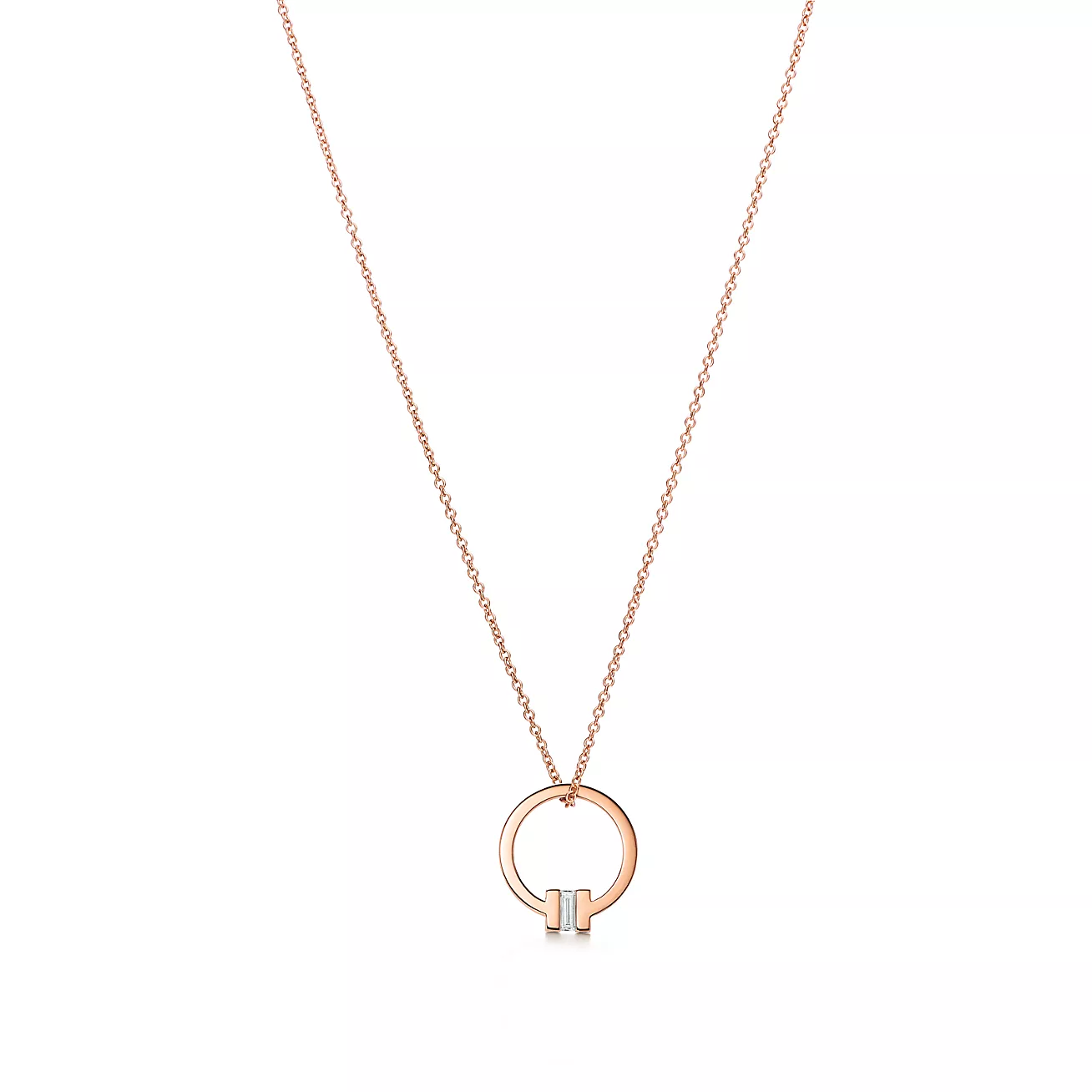 Tiffany T Pendant in 18k Rose Gold with a Baguette Diamond (1:1 replica)