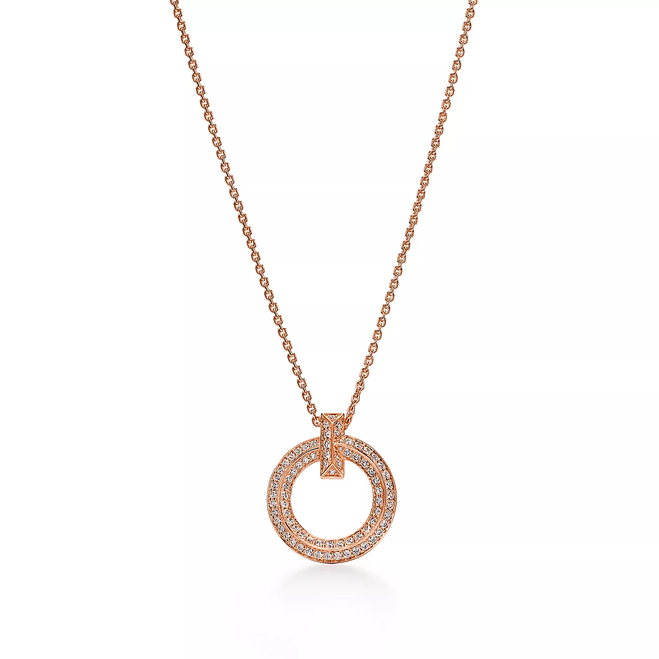 Tiffany T T1 Circle Pendant in Rose Gold with Pavé Diamonds (1:1 replica)